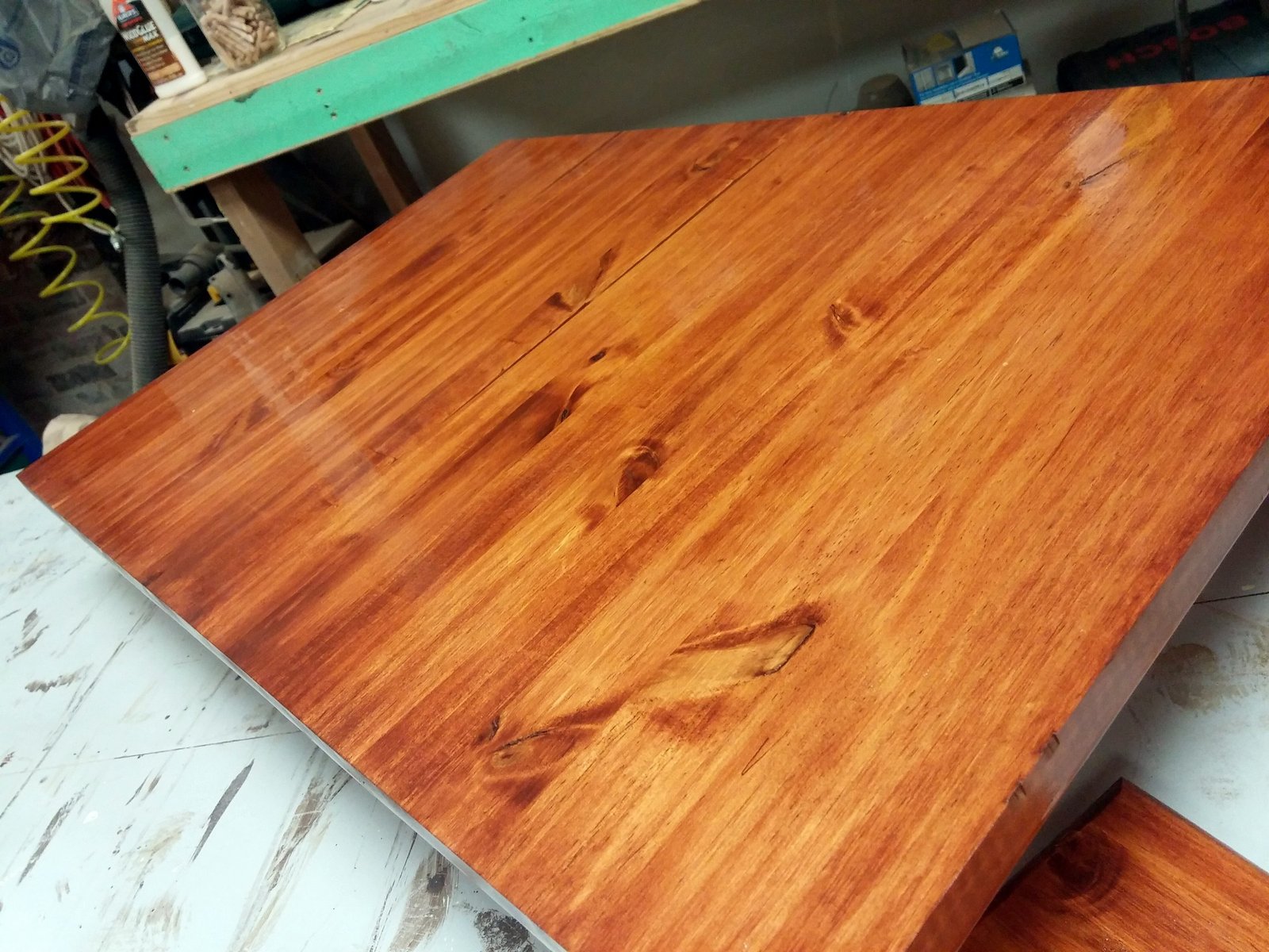 refinished solid wood tabletop warm finish