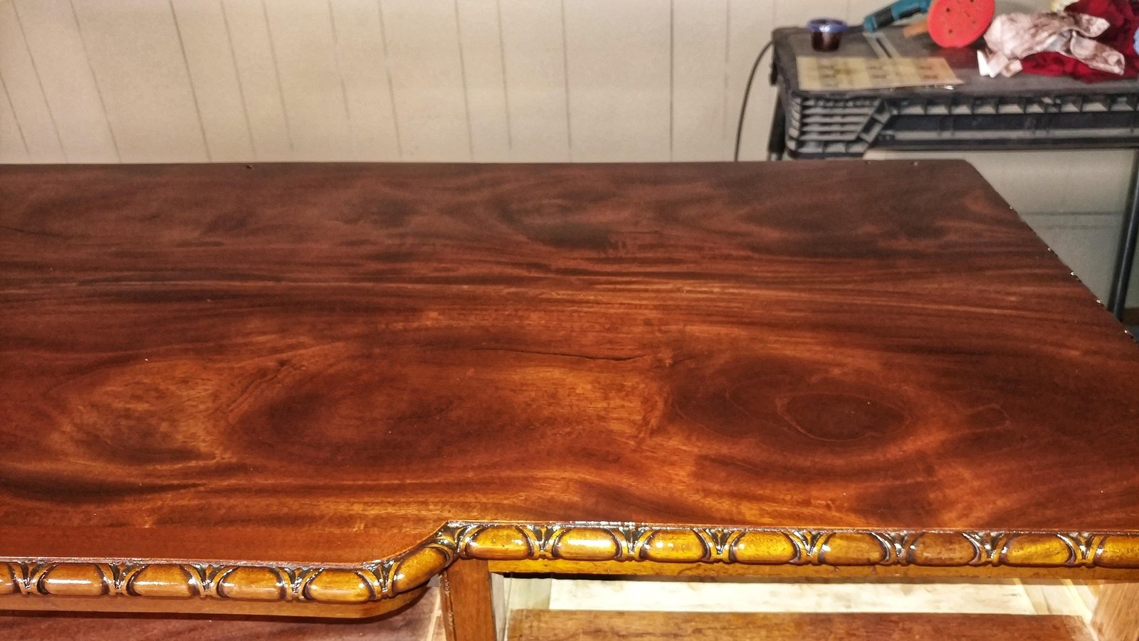 antique buffet top after refinishing