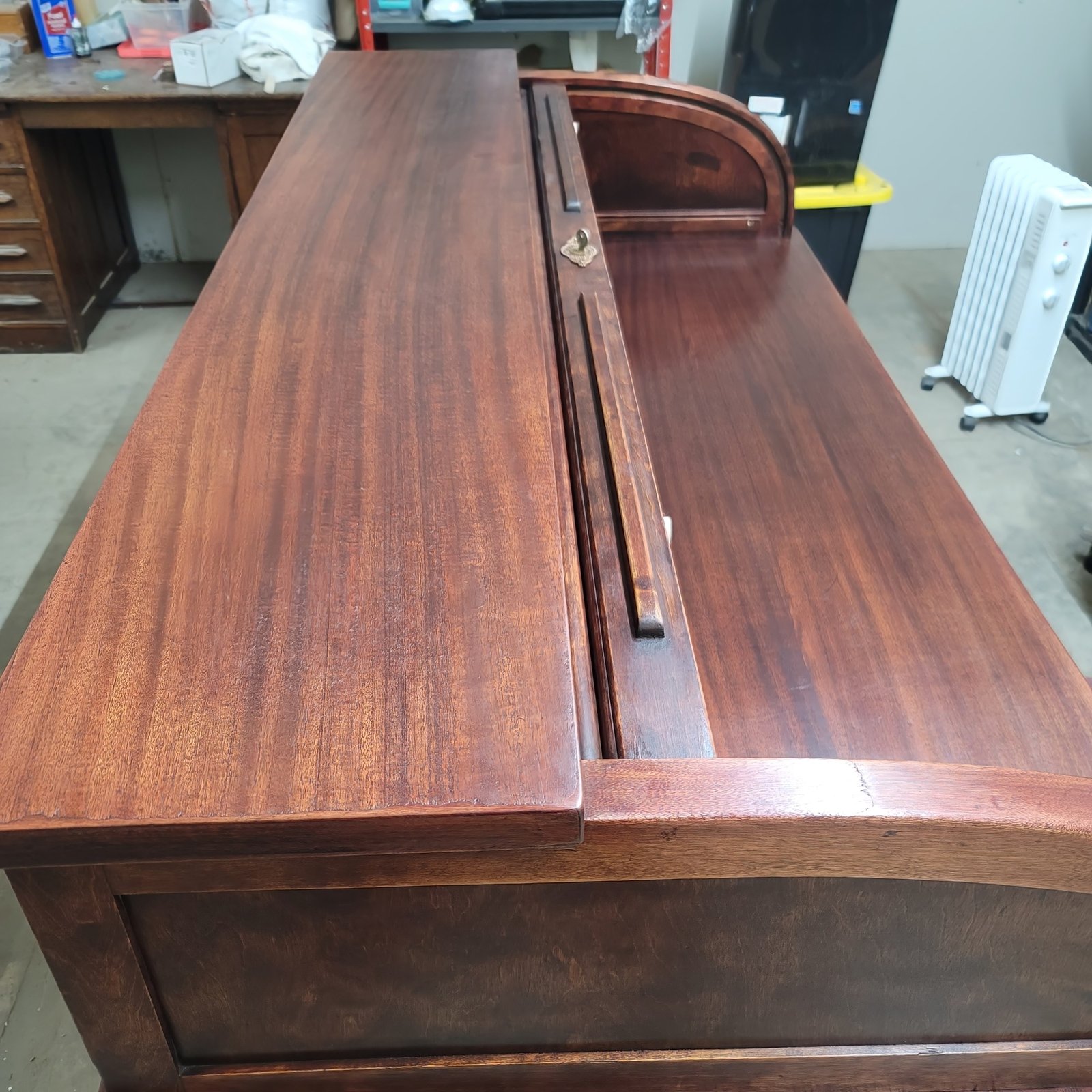 antique rolltop desk after side angle
