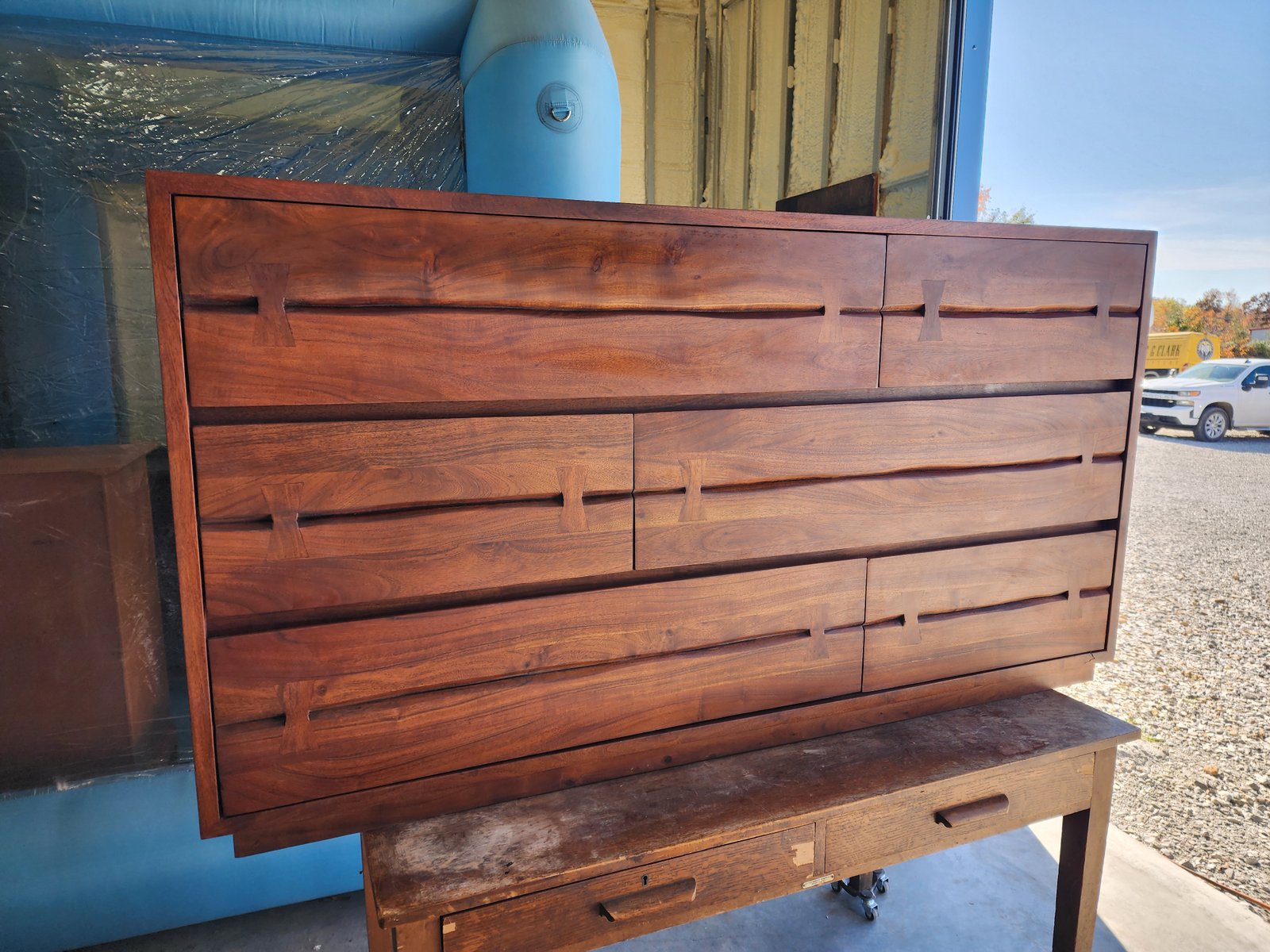 mid century walnut dresser after refinishing