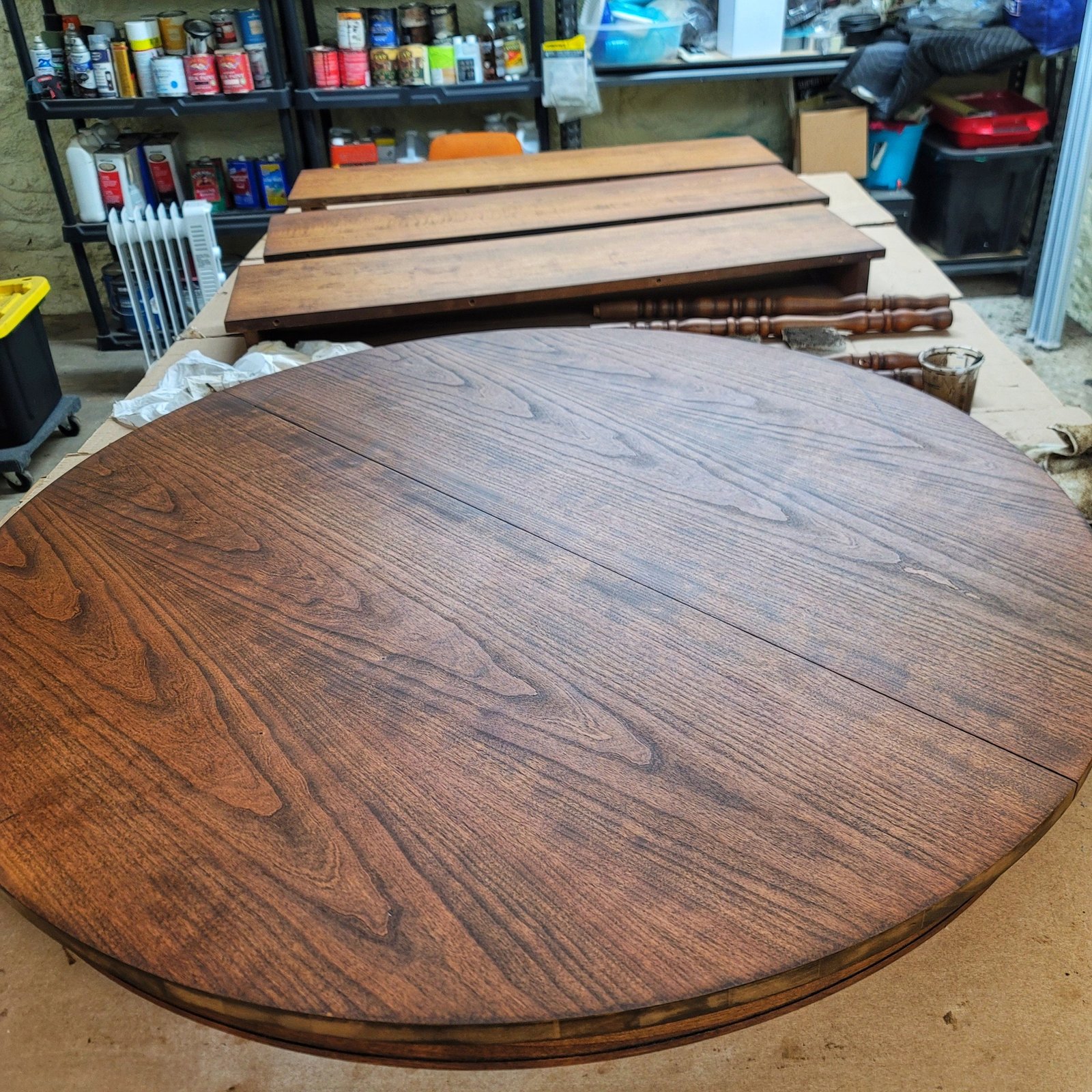 round oak tabletop after refinishing