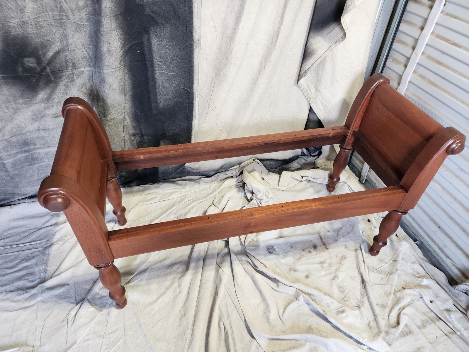 antique bench frame after refinishing