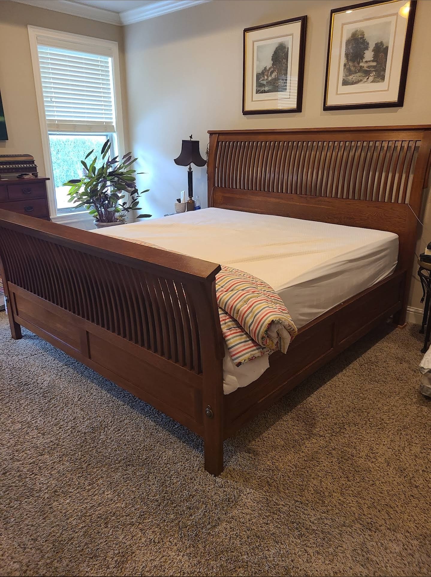 mission oak king bed frame after refinishing