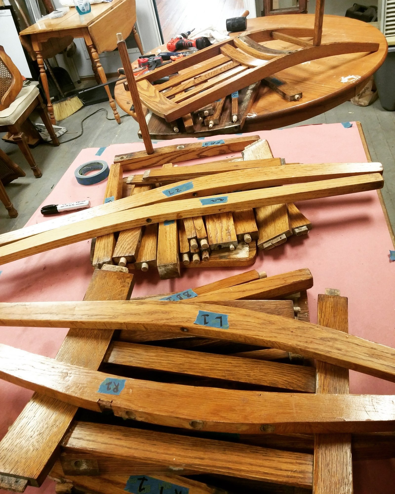 antique table disassembled for repair