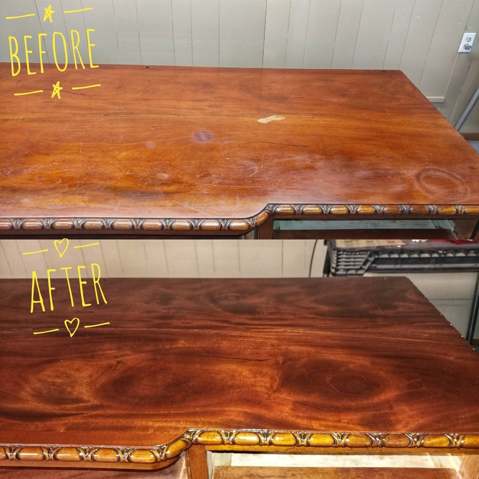 antique buffet top before and after
